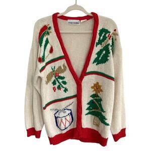 Vintage 90s Ryan Harris White Christmas Cardigan